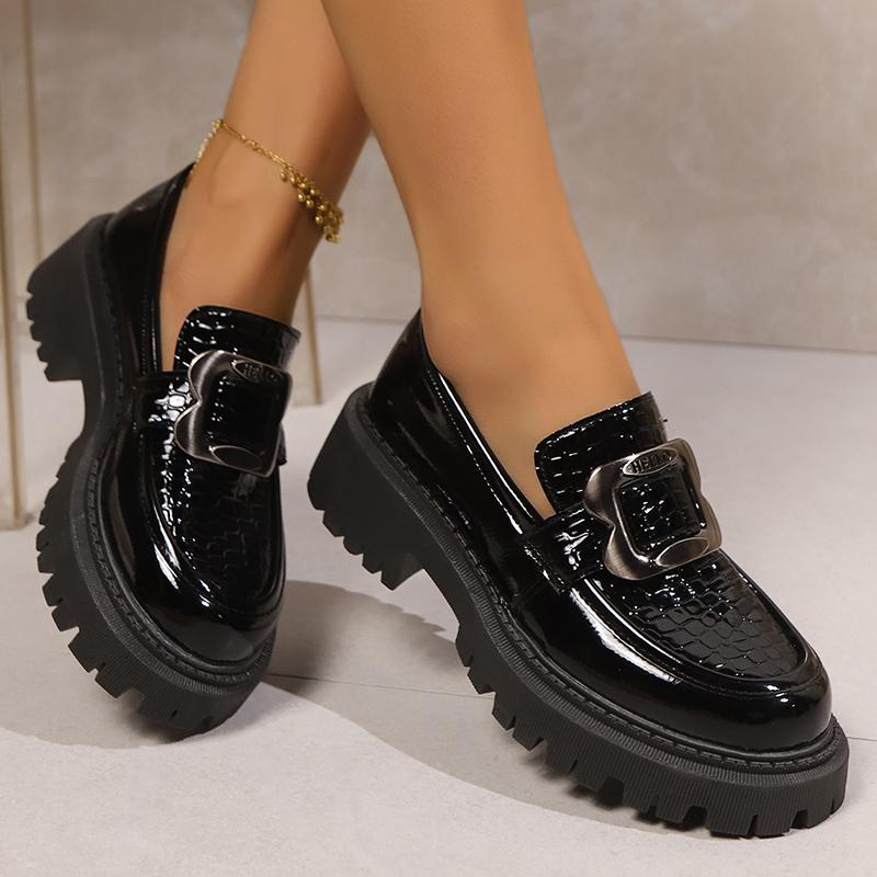 Plus Size Platform Loafers Shoes for Women 2025 Fashion Metal Buckle Pu Leather Shoes Woman Spring Autumn Slip On Flats Female