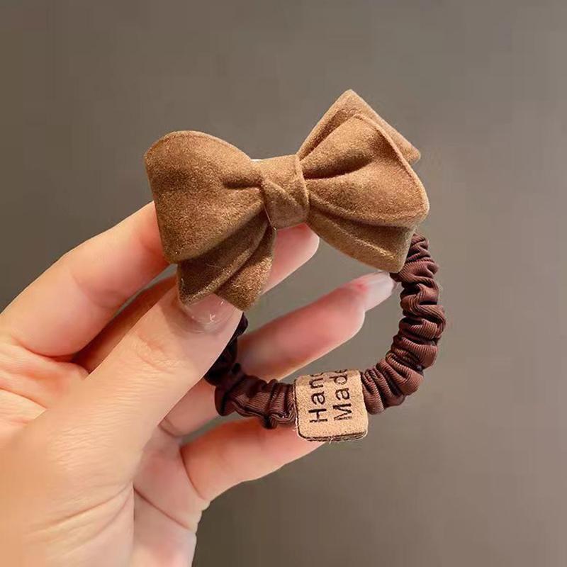 

Резинка для волос с бантом в форме сердца, однотонная, цвета хаки и кофе, плюшевые резинки для волос для женщин и девочек, высокая эластичная резинка для волос с хвостиком