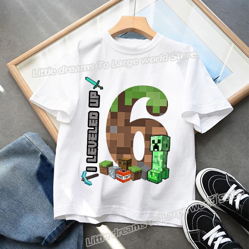 Miner Crafting Birthday Number T-shirt Party Supplies Gift Cartoon Children Clothes Boy Tops Tshirt Summer Short Sleeve T-shirts