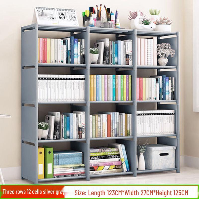 Best-Selling Multi-Layer Bookshelf: Three-Column Steel Pipe Bookcase for Home Storage & Student Organization