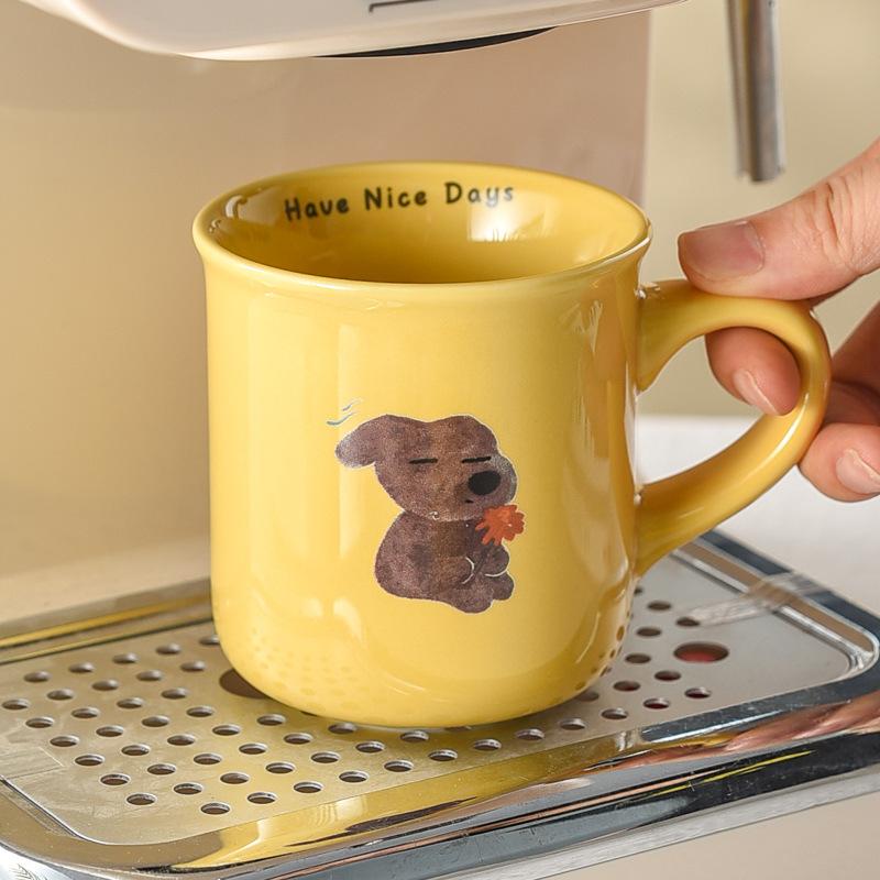 Milk Fufu Puppy Uncovered Cup Retro Coffee Cup Boys Mug Small Capacity Elementary School Students Ceramic