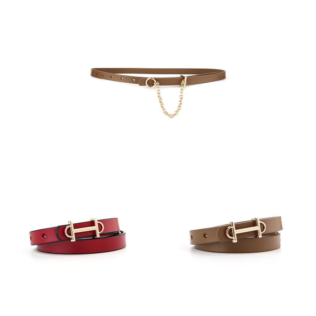 Cintura da Donna in Vera Pelle con Fibbia Quadrata per Abbigliamento Casual e Accessorio di Moda