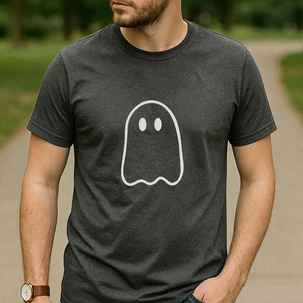 Minimalist Simple Line Ghost Graphic T Shirt Unisex Cotton Short Sleeve Cute Spooky Halloween Fall Black Casual Tee