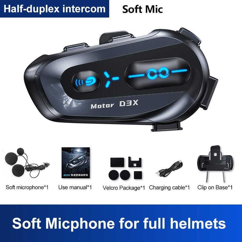 

D3X Мотоциклетная Bluetooth-интерком IP56 Водонепроницаемый 22 часа работы батареи Дальность 600 м Обмен музыкой Soft Mic1