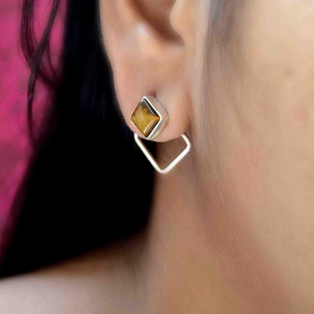 Lapis-Ohrjacke vorne und hinten Ohrringe für Frauen, 925 Sterling Silber und Edelstein, minimalistischer handgefertigter einzigartiger Schmuck, Brautjungfern-Geschenk