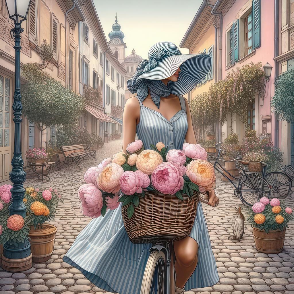 The Girl and Flowers On The Street Diamond Painting 5d Full Square Round Diamond Embroidery Woman Landscape Mosaic Cross Stitch Kits Home Decor J4017