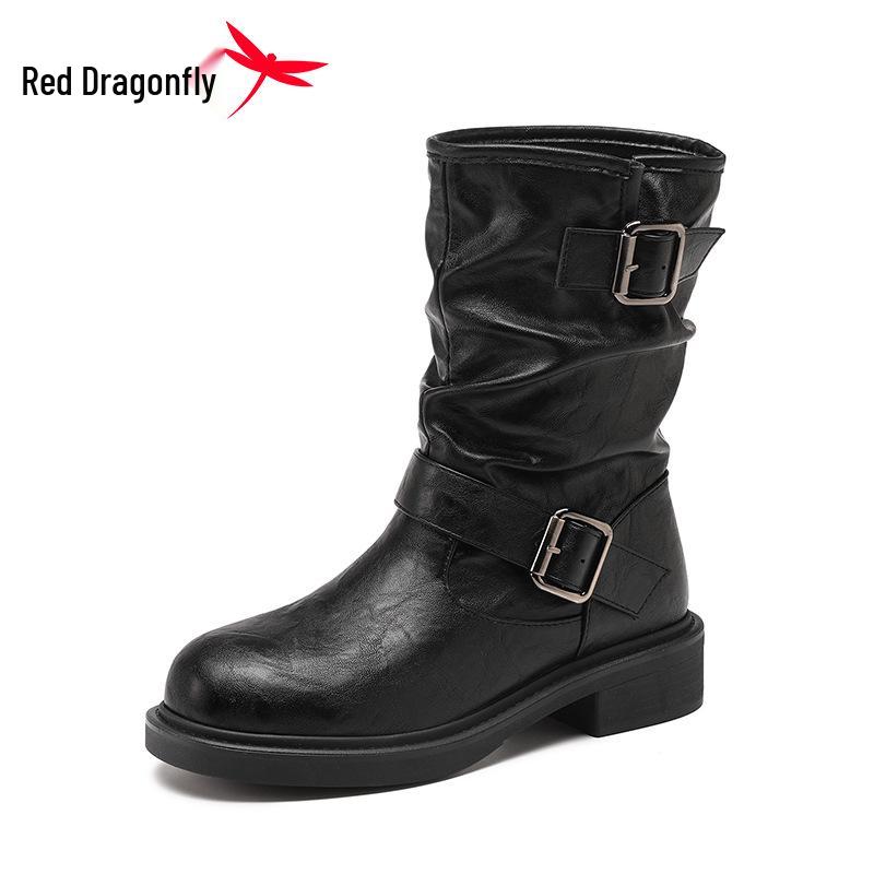 Женские зимние сапоги Red Dragonfly из натуральной кожи, Maillard, высокие и низкие 37 чёрный
