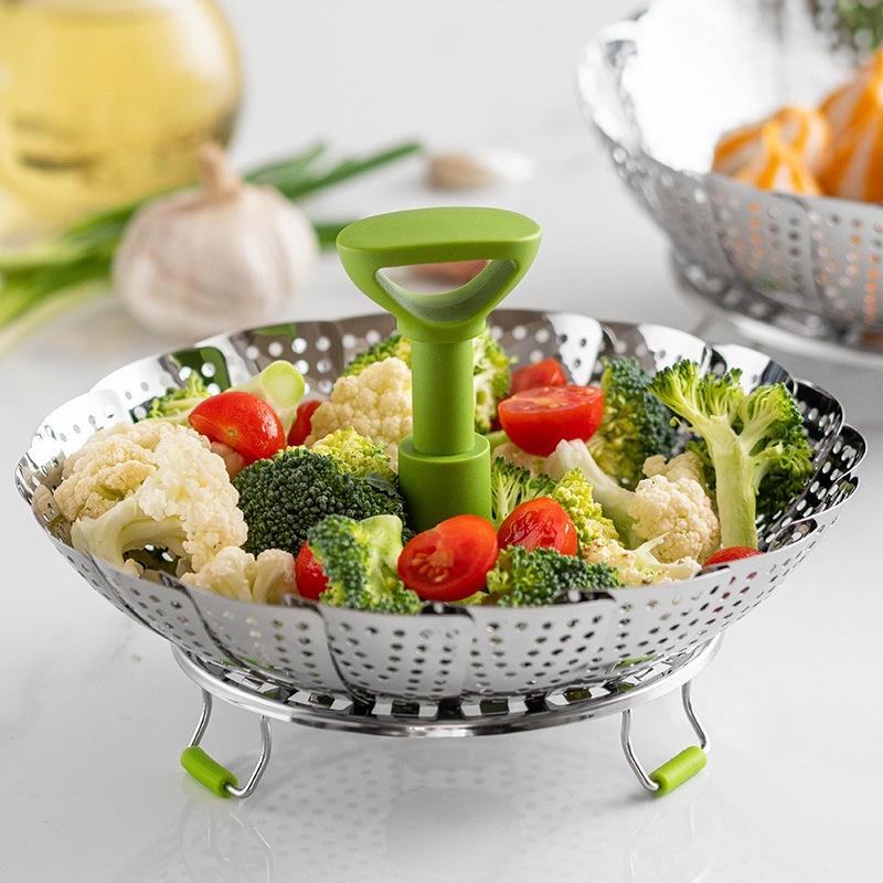 9Inches Stainless Steel Lotus Steaming Tray Pot Rack Foldable Food Steamer Kitchen Fruit Drain Basket Cooking Accessories