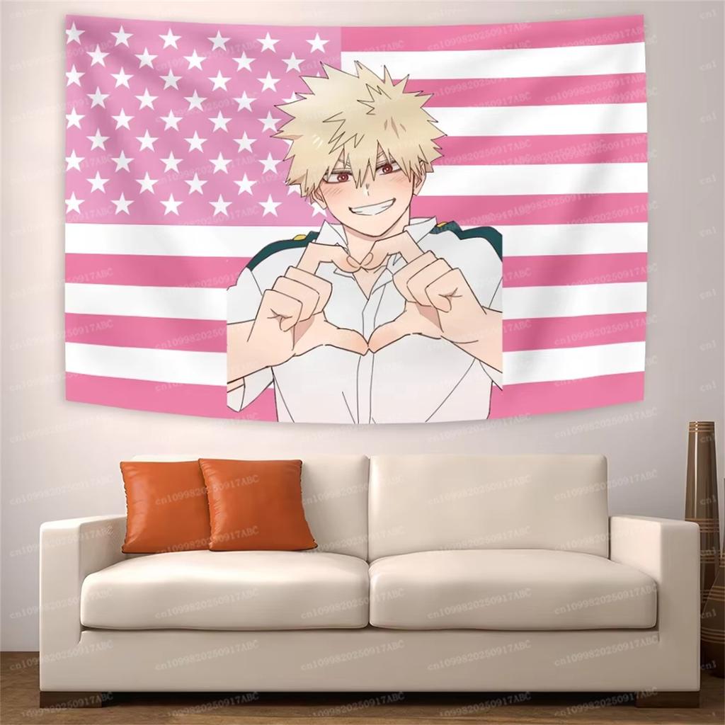 Home Decor Gift Anime My Hero Academias Bakugou Katsuki American Flag Tapestry Dormitory Bedhead Background Cloth Aesthetic Room