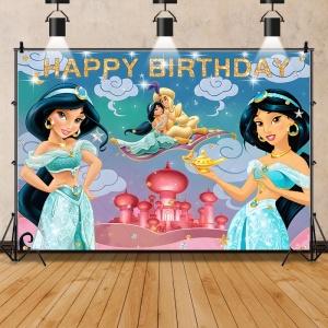 Princess Jasmine Aladdin Theme Background Children Girls Birthday Party Decoration Background Banner Baby Shower Supplies Props