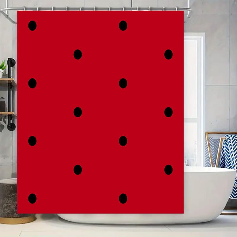 Bright Red Bathroom Shower Curtain with Black Dot Pattern for Home Decor Modern Simple Design (180x240cm)