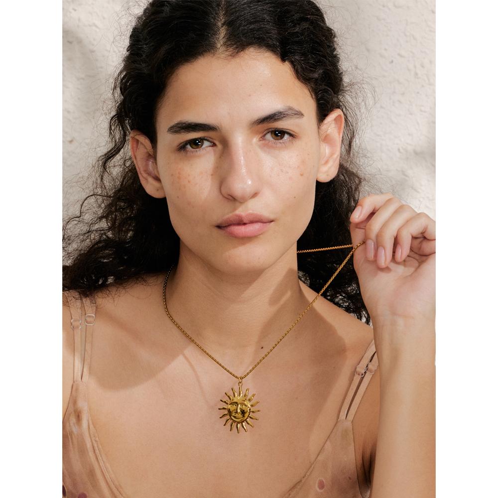 Yhpup Hot Style 18K Gold Color PVD Sun Face Pendant Necklace Waterproof Stainless Steel Arrivals Popular Jewelry Wholesale