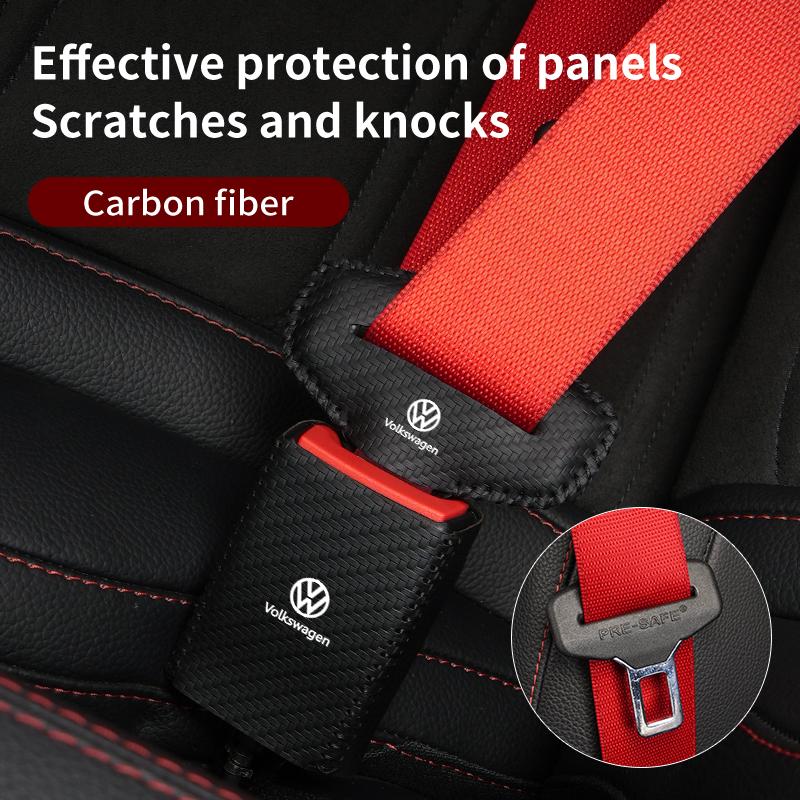 BFPQY1 2Sets Leather Car Logo Seat Belt Buckle Protector Cover Only For Front Seat Belt For VW Scirocco Jetta Beetle Golf Passat Polo
