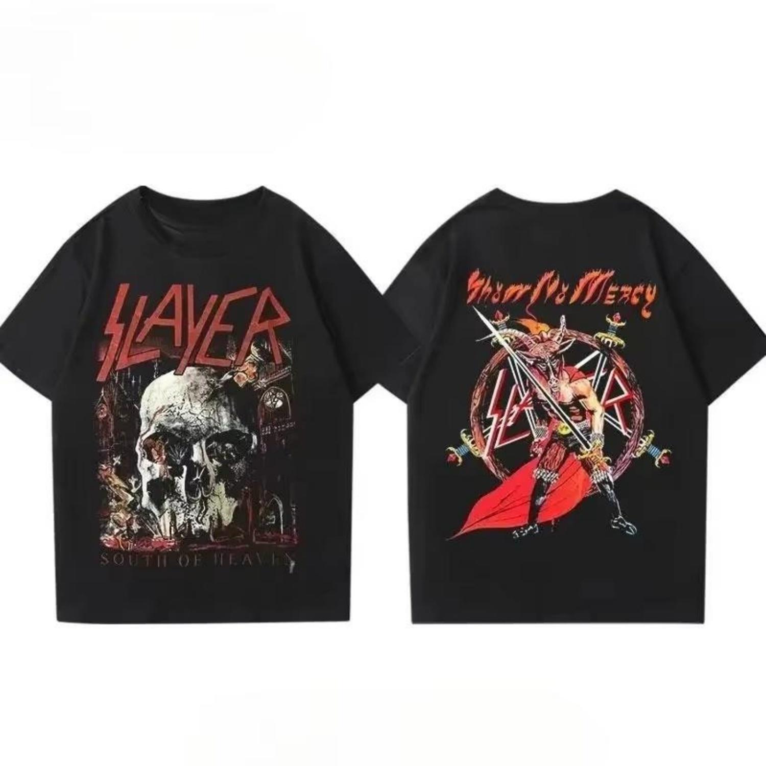 

Slayer Band Уличный стиль Хип-хоп Рок Метал Рэп Уличная культура Хлопок 2025 Футболка Свободная Повседневная Футболка Унисекс Летние Топы Футболка S чёрный