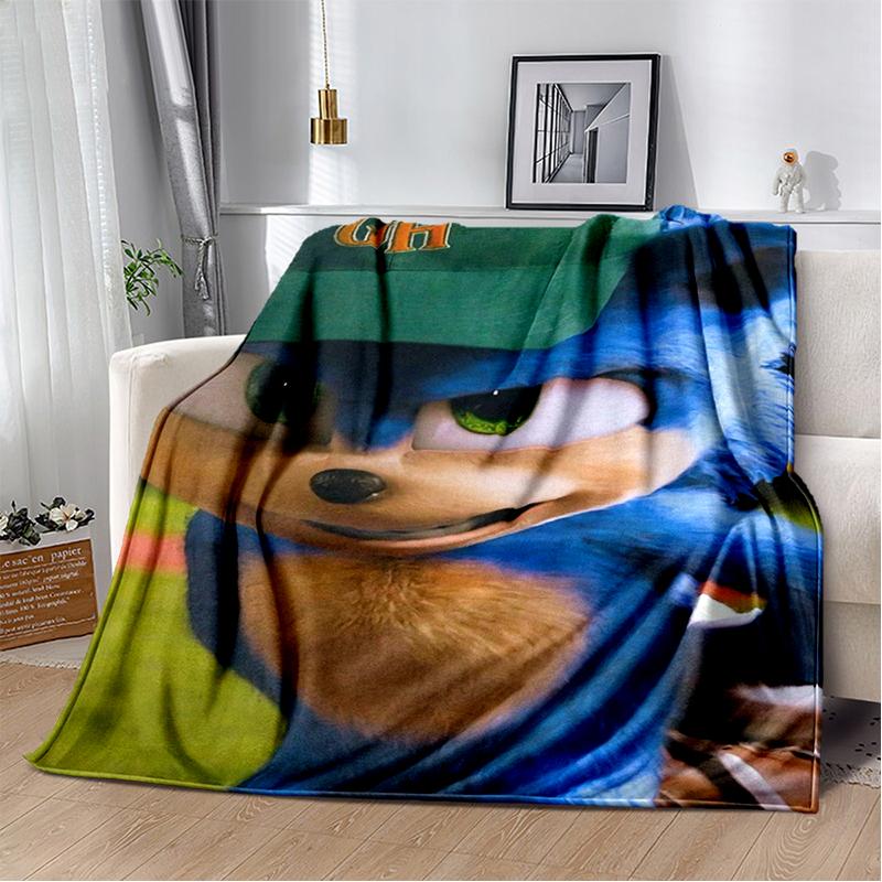 Fashion S-Sonic Cartoon Game Flannel Blanket Soft Warm Throw Blanket for Bedroom Living Room Bed Travel Camping Picnic Kid Gift