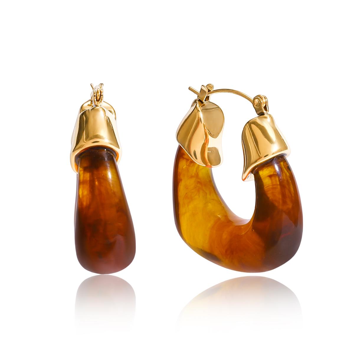 

Yori Hot Style Resin U Large Chubby U-Shaped Earrings Stainless Steel Fashion Chic Charming Jewelry Prevent Allergy