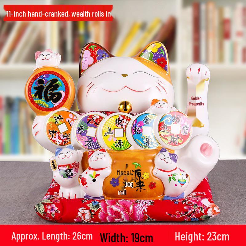 Ceramic Waving Fortune Cat Figurine for Home or Shop Decor