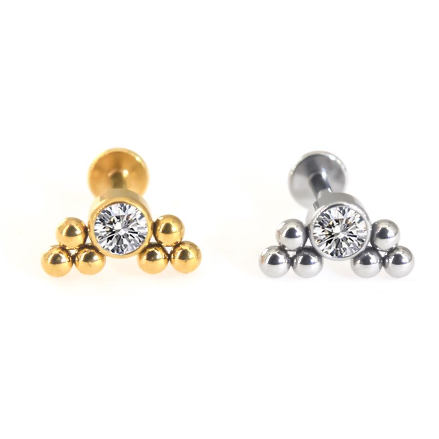 Diamond-Inlaid Stainless Steel Lip Stud Piercing Earring - 1.2*6/8mm