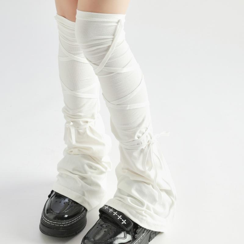 Women's Fashion Leg Warmers Spring Thin Foot Cover Long Stocking JK Girls Solid Color Over The Knee Tie-up Thigh-high Foot Socks
