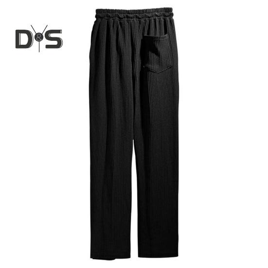 Men's Casual Wide-Leg Trousers Drawstring Waist Sweatpants with Side Pockets Straight Striped Loose Fit Trousers for Travel Outdoor Sports