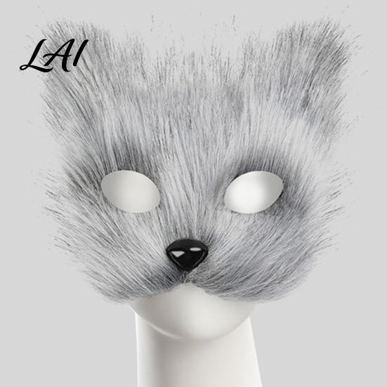Cosplay Furry Tail Plush Fox Mask Fluffy Tail Costumes Props Fuzzy Adjustable Elastic Mask for Costume Party Anime Convention And Role Play