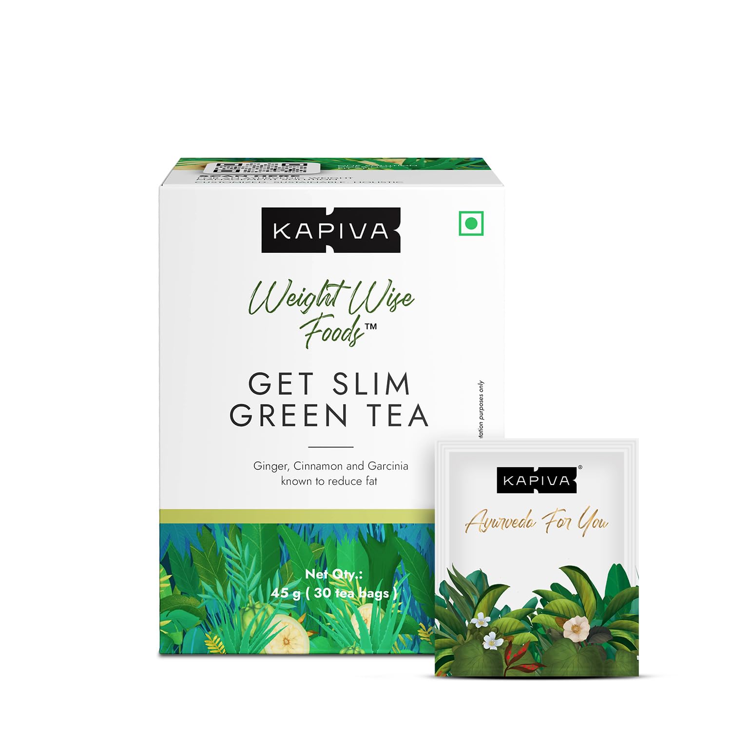 Kapiva Get Slim Порошок зеленого чая 45 г 30 чайных пакетиков со вкусом лемонграсса Натуральный уход за весом