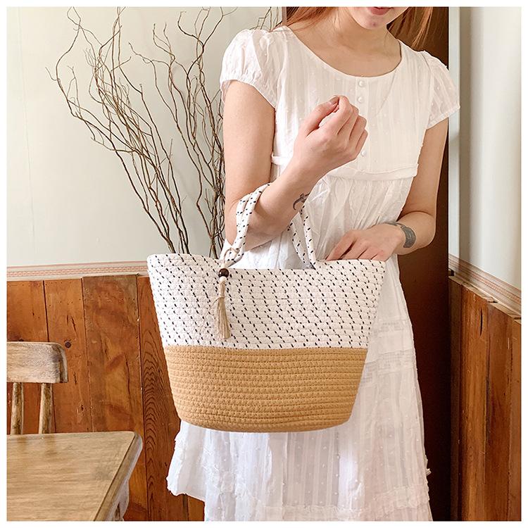 Large capacity portable vegetable basket new versatile spring and summer woven straw bag seaside vacation beach bag