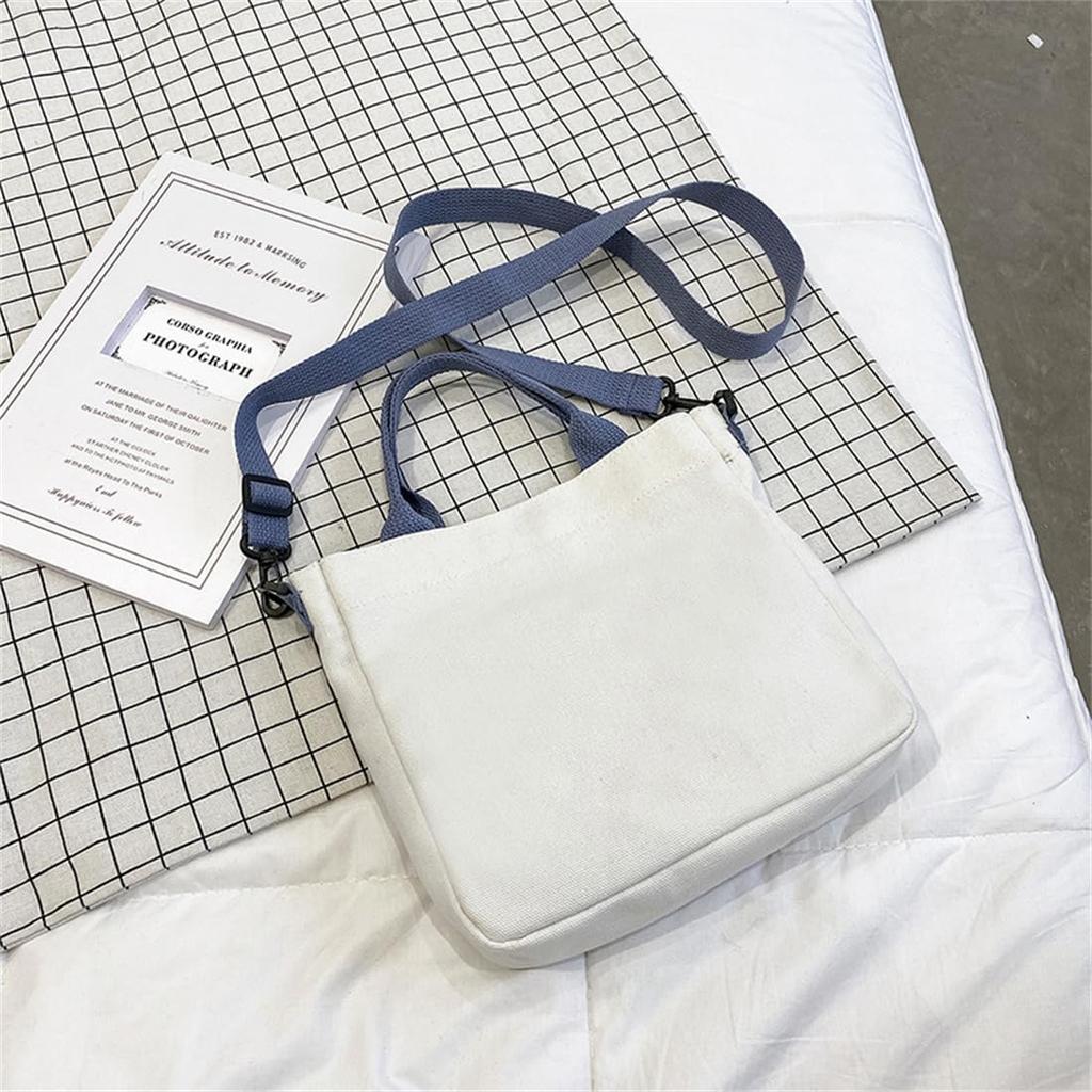 Huimei Women's Canvas Tote Bag, 2-Way Shoulder Bag, Cute Canvas Fabric, Large Capacity, Lightweight, Perfect for Commuting to Work or School (White A)