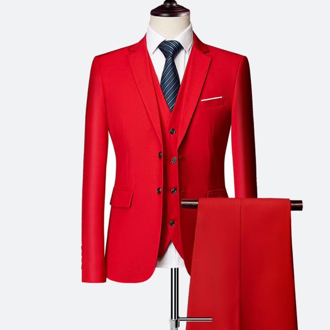 

Однотонный мужской деловой повседневный костюм на весну и осень, состоящий из трех частей: куртка + жилет + брюки XXL красный