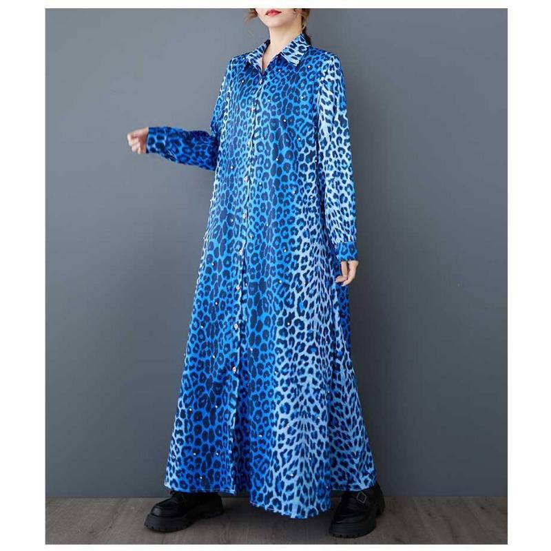 Loose Literary Big Size Fashion Leopard Print Mid-length Temperament Casual Dresses