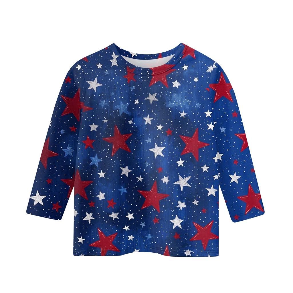 Dziecięce bluzki z rękawem 3/4, casualowy T-shirt z nadrukiem, okrągły dekolt, bluzka typu pulower