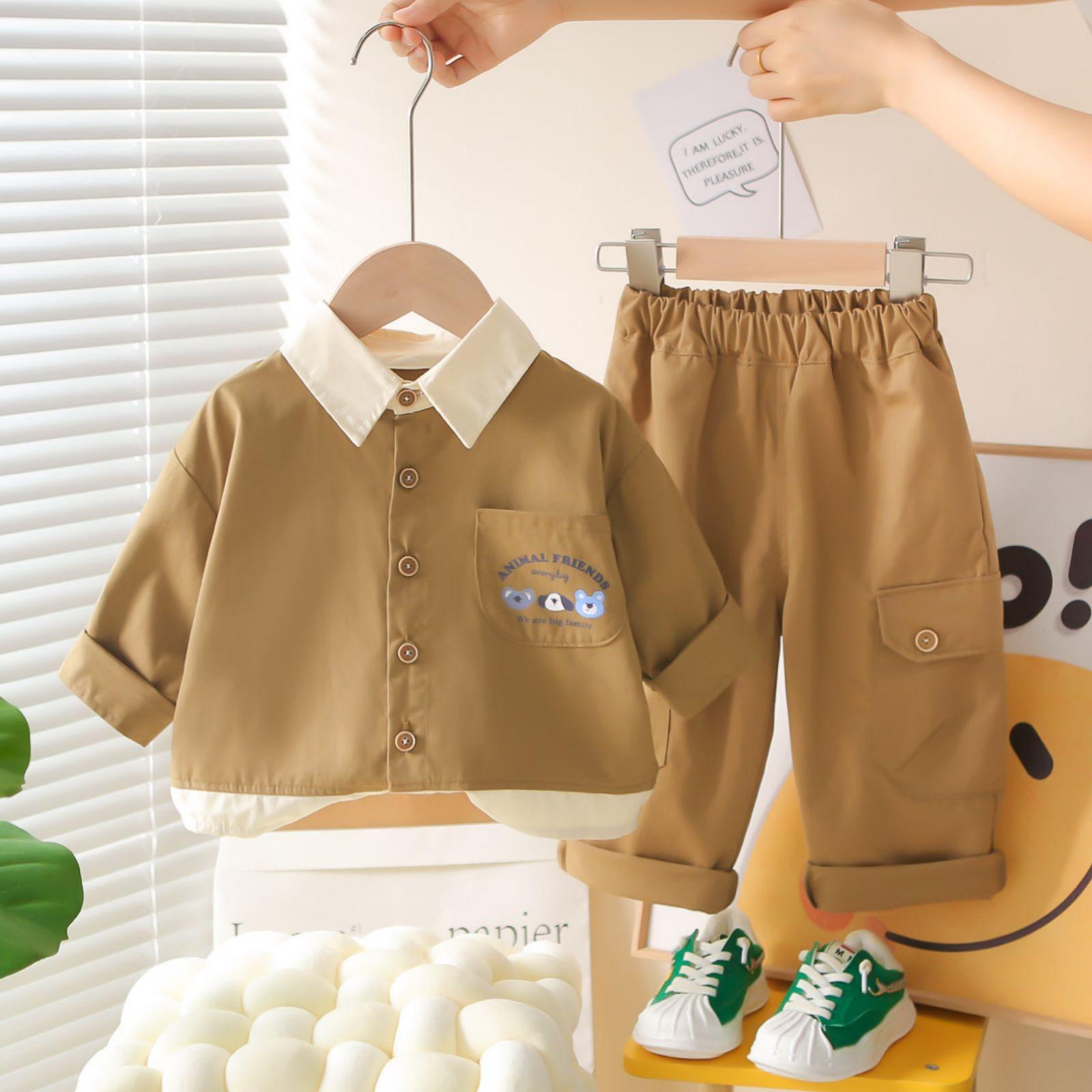 

Детский повседневный комплект с длинным рукавом, удобные наряды для повседневной носки 90 кофейный