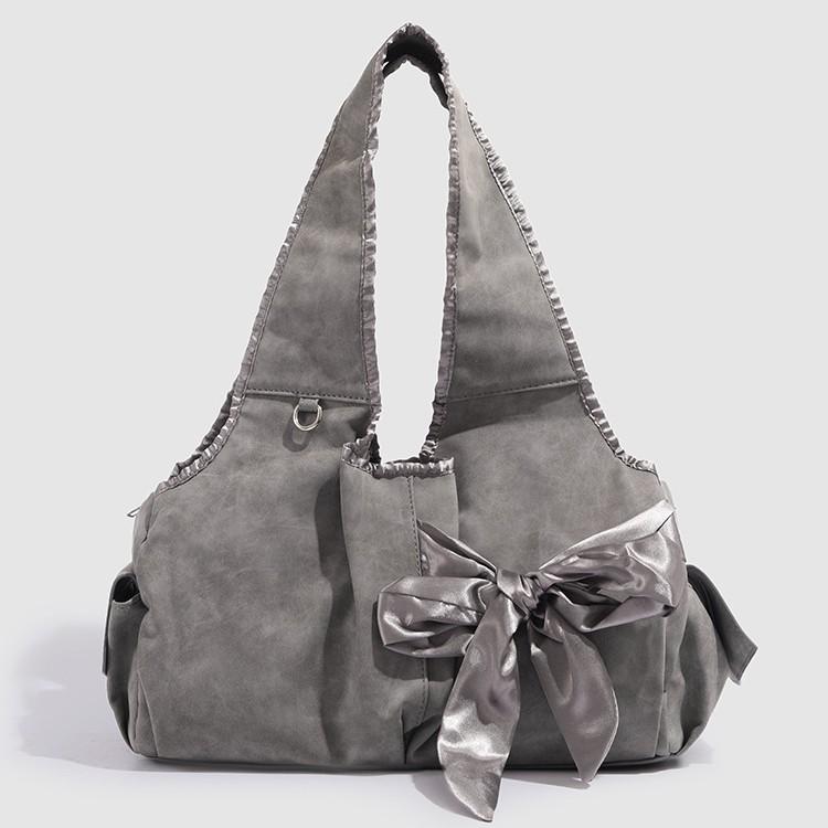 

Korean niche design women s trendy tote bag street style bow decoration large capacity handbag shoulder armpit bag серый