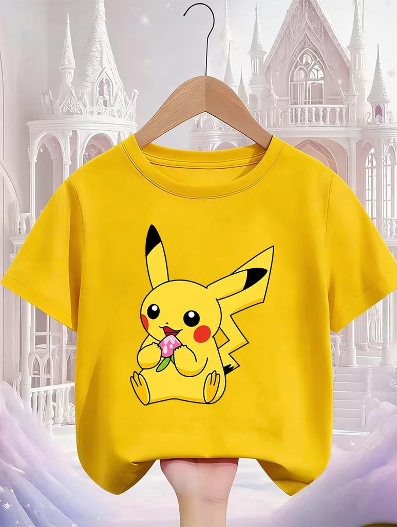 Pikachu Kids T Shirt 3-14Y Boys Girls Summer Cute Kawaii Crew Neck Fashion Street Hot Cartoon Casual Children