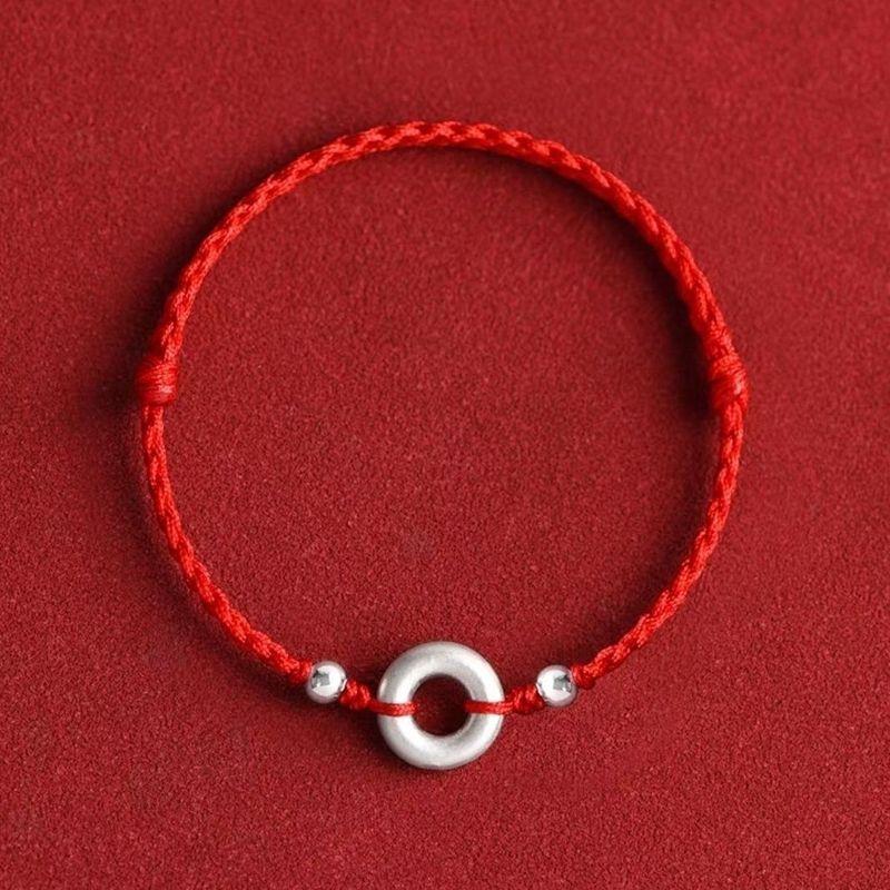 

999 Pure Silver Peace Buckle Red Rope Bracelet Anklet Women Sterling Silver Sound Bell Lucky Beads Woven Carrying Strap Year of Fate 1mm Sterling Silver Buckle [Red Rope] Bracelet
