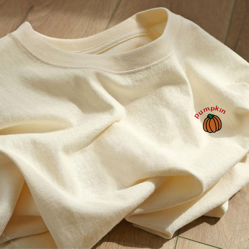 Heavy cotton cartoon print short-sleeved t-shirt women's 2025 new summer loose large size white crew neck top