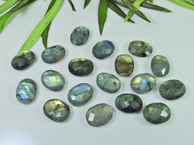 18Pcs 12X17MM Natural Labradorite Both Side Checker Cut Oval Loose Gemstone LM-1185