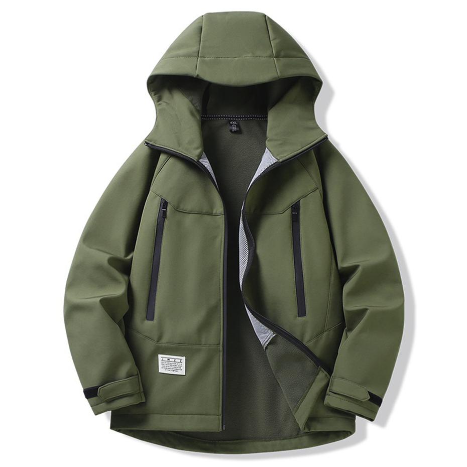 

Мужские куртки Пальто софтшелл Осень Зима Флисовая с капюшоном Ветровка Мужская Большой размер 11XL 10XL Куртки 4XL (85-93kg) зелёный