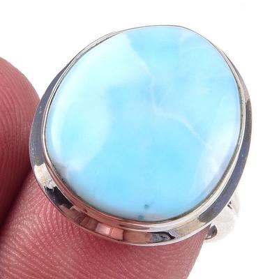 Natural Republic Larimar Gemstone 925 Solid Sterling Silver Gift Ring S.7 L0d52