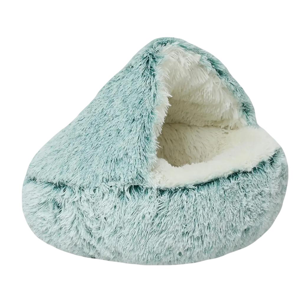 Plüschiges Haustierbett mit Kapuze, Warmes Semi-, Geschlossenes Haustierbett, Geeignet für den Innenbereich, Bequemes Haustierbett, Auch für kleine Hunde geeignet, Nicht-, Unterseite.