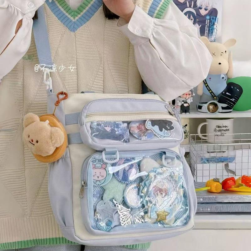 

Cute two-dimensional millet transparent messenger bag, college girl large-capacity tote bag, bar and bar pain bag baby bag