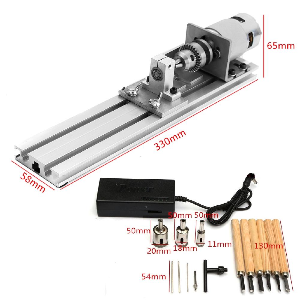 24V Mini Lathe Beads Machine Woodworking DIY Lathe Engraver Set 80W Grinder Polishing Cutting Drill Rotary +Power Supply