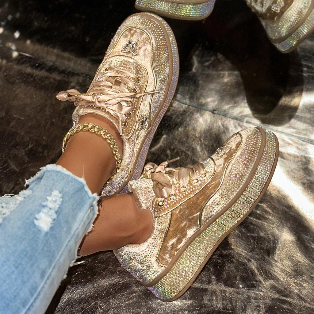 Fashion 2025 New Women Sneakers Luxury Designer Shoes Outdoor Platform Female Sneakers Women Fashion Luxury Rhinestone Ladies Shoes