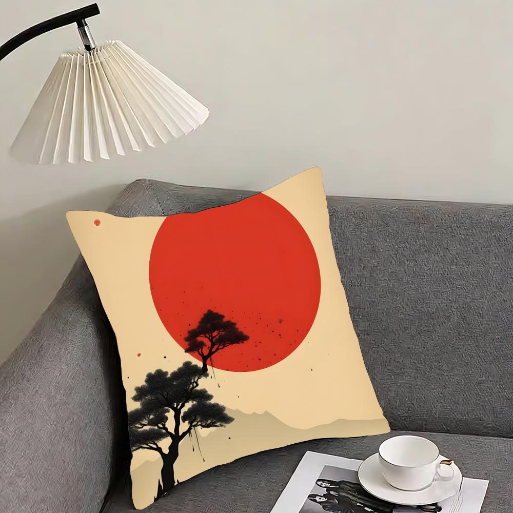 Chinese Ink Painting Style Cushion Cover Reversible Plush Pillow Cover – For Car, Sofa, Bedroom, Perfect As a Gift.
