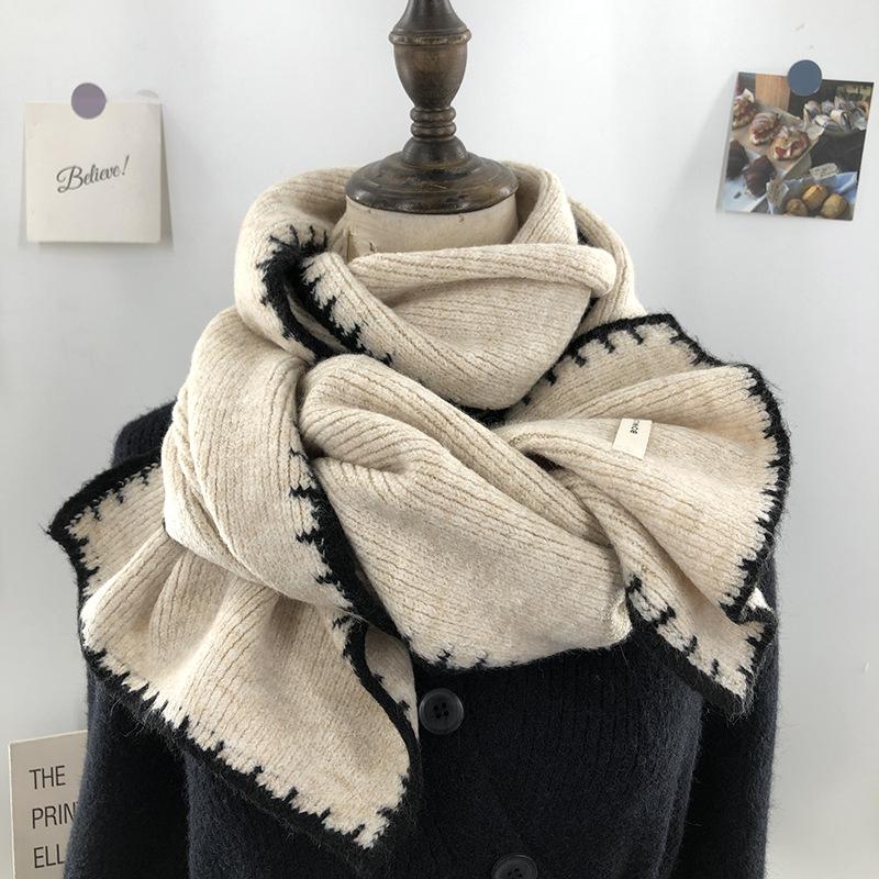 College Style Dark Gray Woolen Scarf for Women Winter Black Knitted Christmas Red Student Couple Warm Thick Scarf