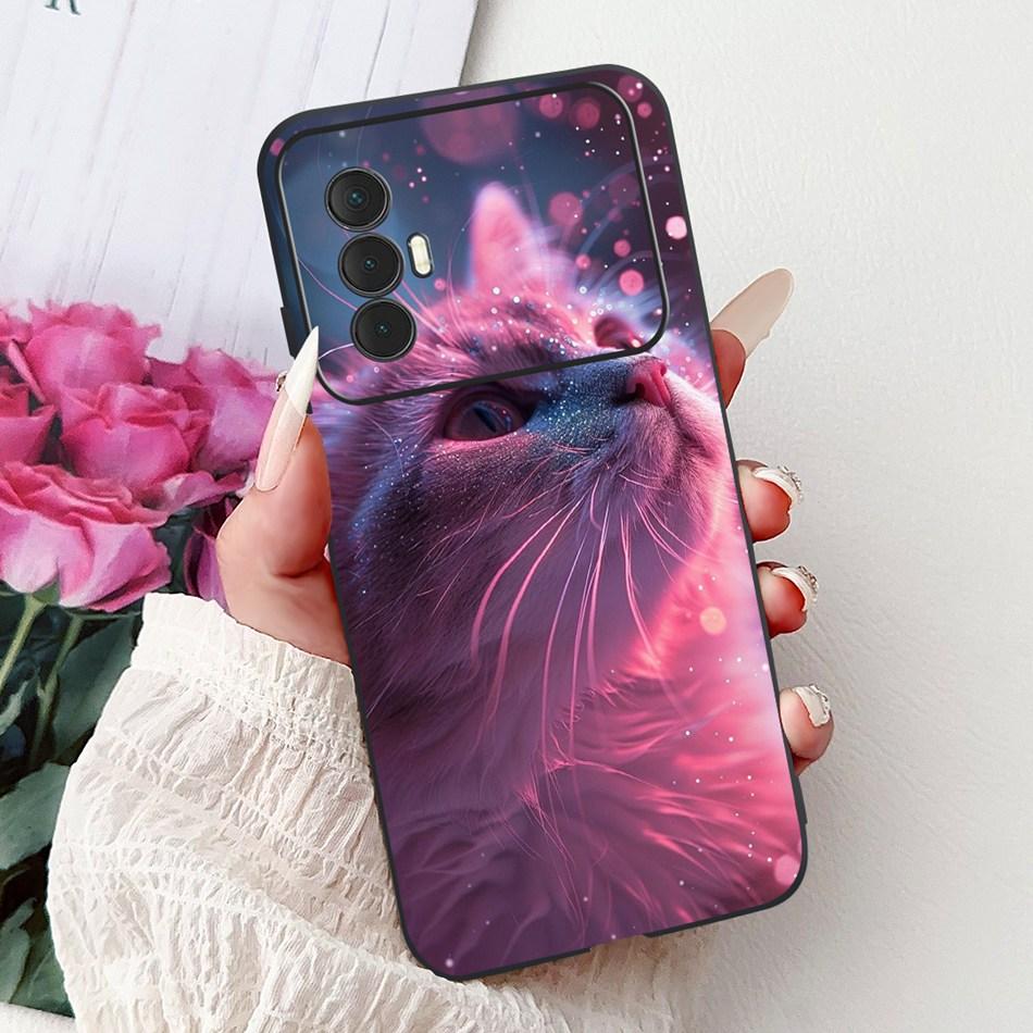 For Tecno Spark 8 Pro 8T 8P Elegant Floral Cat Phone Case For Tecno Spark8 8T 8P 8Pro Black Silicone Soft TPU Cases Bumpers