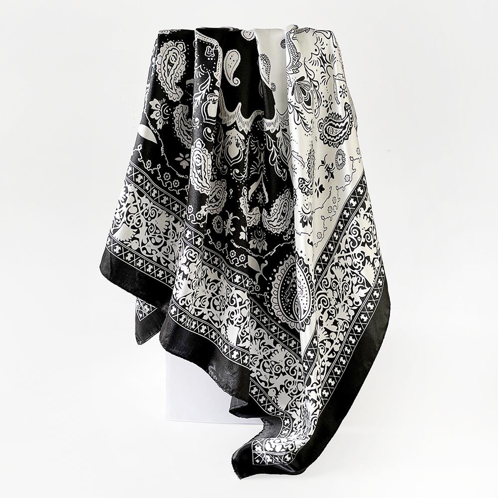 90*90CM Cashew Print Square Hijab Scarf Elegant Ladies Soft Satin Shawl Stylish Women's Decorative Beach Towel