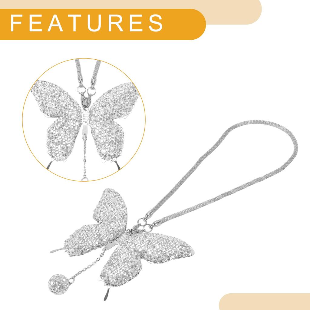 Partuto 1 Piece Artificial Crystal Butterfly Car Rearview Mirror Pendant Accessory Car Hanging Ornament Transparent White