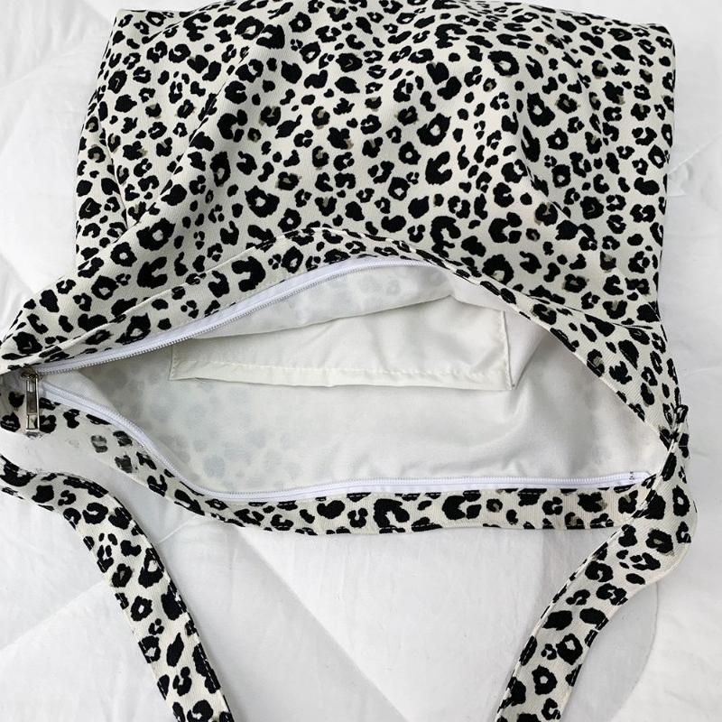 Fashionable Corduroy Leopard Diagonal Bag Large Capacity One-shoulder Shopping Bag Student Canvas Bag Handbags