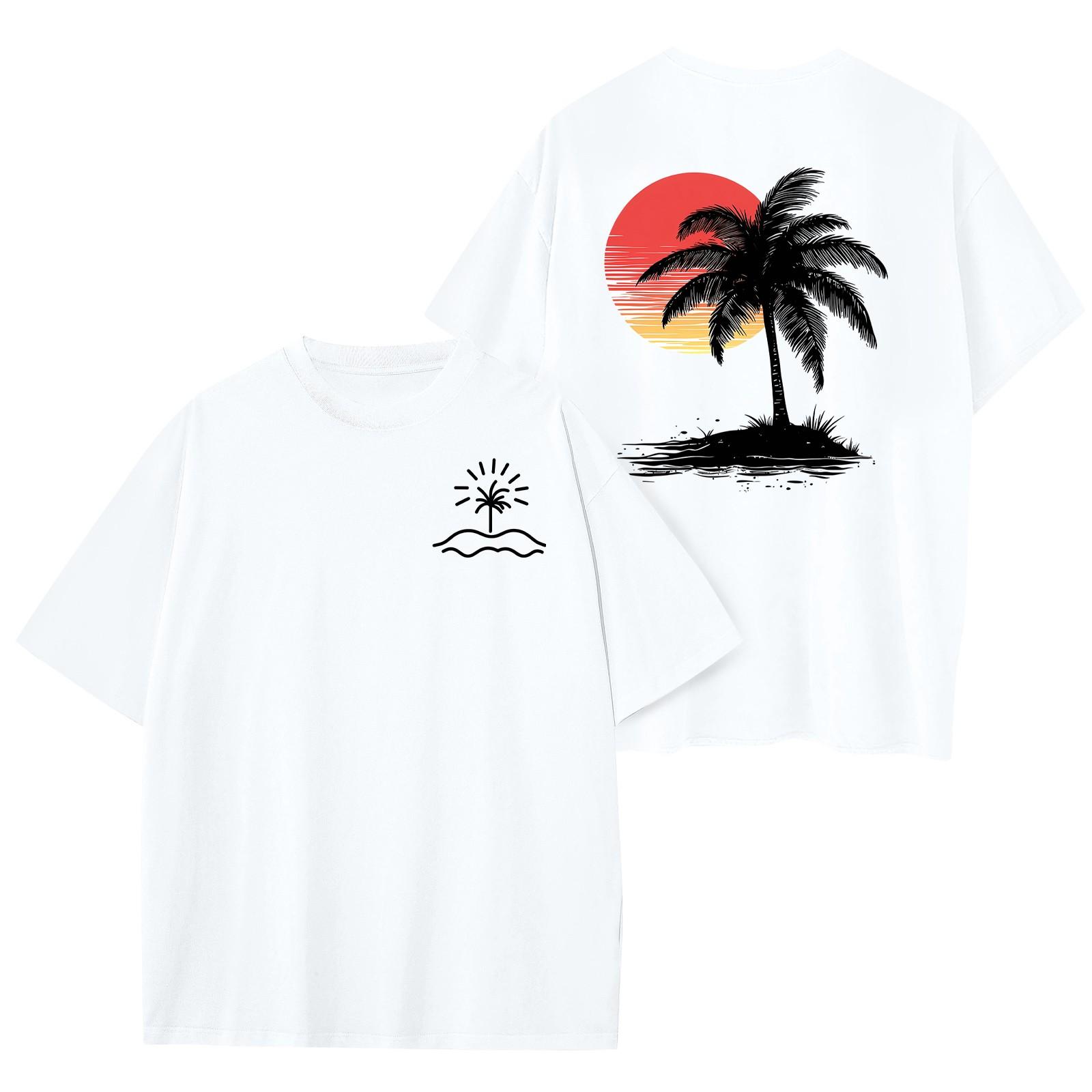 

Женский круглый вырез модный свободный гавайский принт короткие рукава XL белый